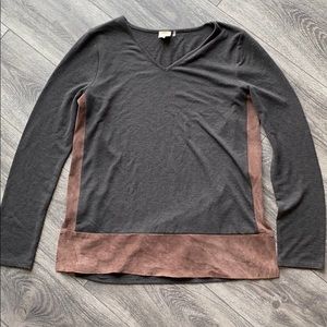 ECRU faux-leather trim t-shirt